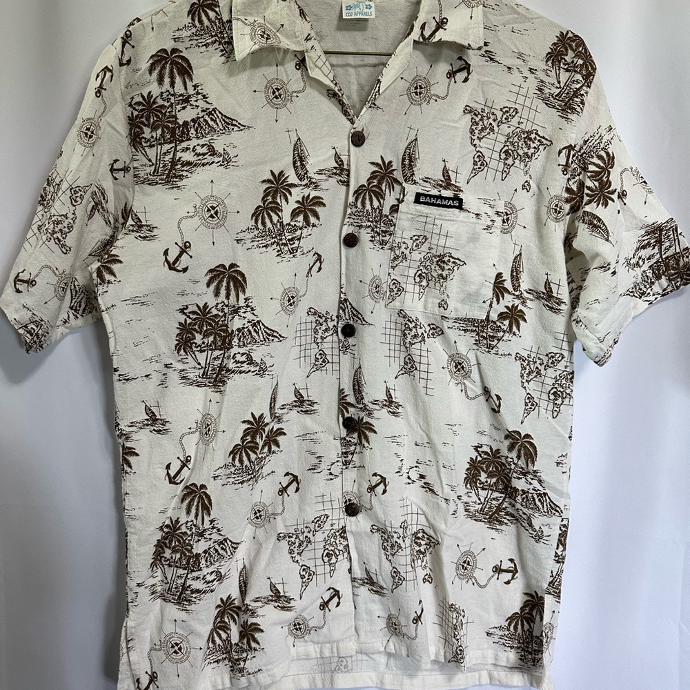 Men's Brown and White Tropical Shirt